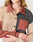 Tan Heimish Full Size Color Block Button Down Shacket Sentient Beauty Fashions Apparel & Accessories