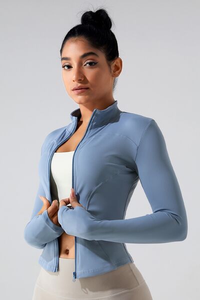 Light Gray Zip Up Mock Neck Active Outerwear Sentient Beauty Fashions Apparel &amp; Accessories