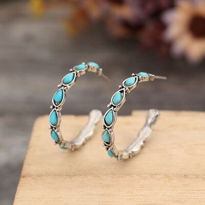 Rosy Brown Artificial Turquoise Silver-Plated Hoop Earrings Sentient Beauty Fashions jewelry
