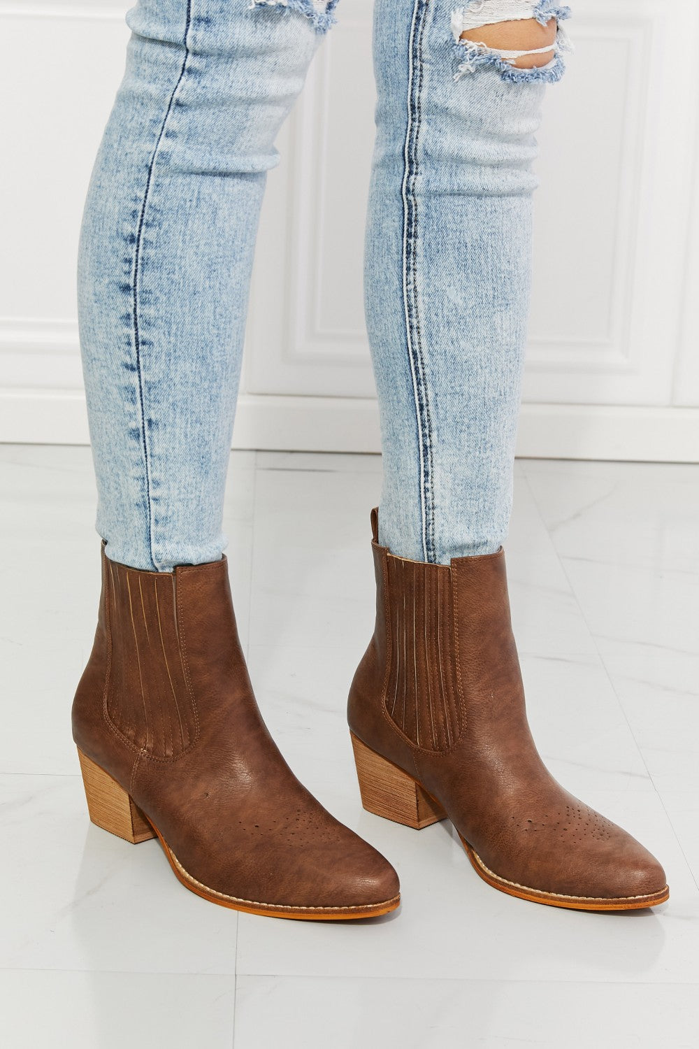 Light Gray MMShoes Love the Journey Stacked Heel Chelsea Boot in Chestnut