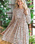 Gray Printed Round Neck Long Sleeve Dress Sentient Beauty Fashions Dresses