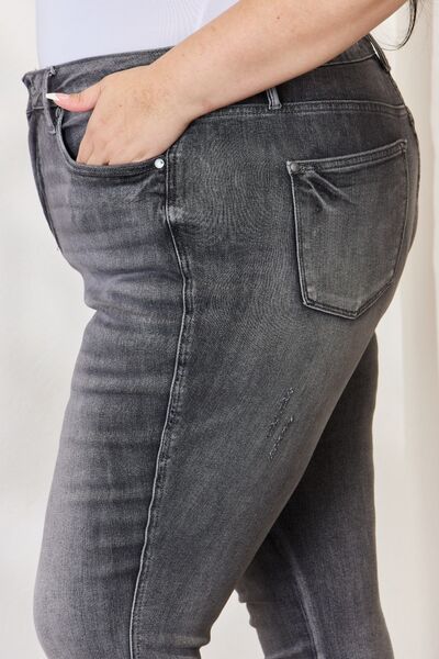 Dark Slate Gray Judy Blue Full Size High Waist Tummy Control Release Hem Skinny Jeans Sentient Beauty Fashions Apparel &amp; Accessories