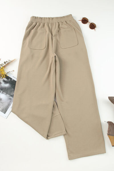 Tan Elastic Waist Sweatpants with Pockets Sentient Beauty Fashions Apparel &amp; Accessories