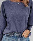 Dim Gray Round Neck Smocked Long Sleeve Blouse Sentient Beauty Fashions Apparel & Accessories