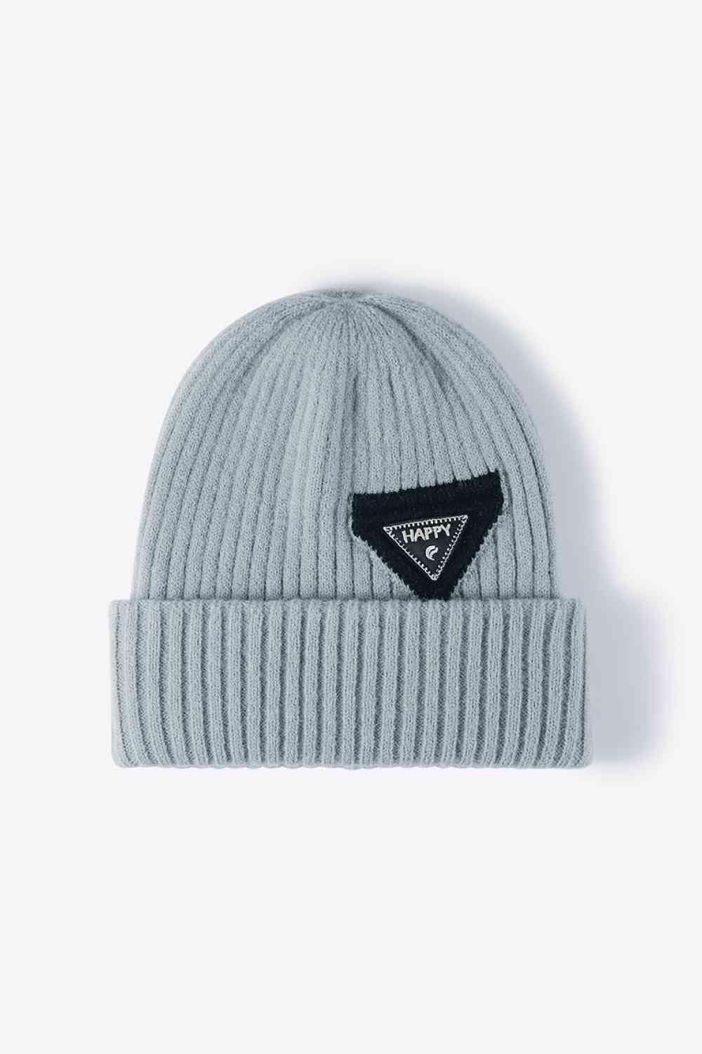 White Smoke HAPPY Contrast Beanie