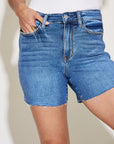 Gray Judy Blue Full Size High Waist Slim Denim Shorts Sentient Beauty Fashions Apparel & Accessories