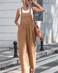 Dark Gray Texture Buttoned Wide Leg Overalls Sentient Beauty Fashions Apparel & Accessories
