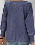 Dim Gray Round Neck Smocked Long Sleeve Blouse Sentient Beauty Fashions Apparel & Accessories
