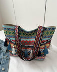 Light Gray Printed Tassel Detail Tote Bag Sentient Beauty Fashions *Accessories