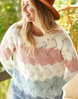 Tan BiBi Color Block Openwork Long Sleeve Sweater Sentient Beauty Fashions Apparel & Accessories