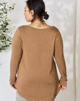 Gray Zenana Full Size Long Sleeve V-Neck Top Sentient Beauty Fashions Apparel & Accessories