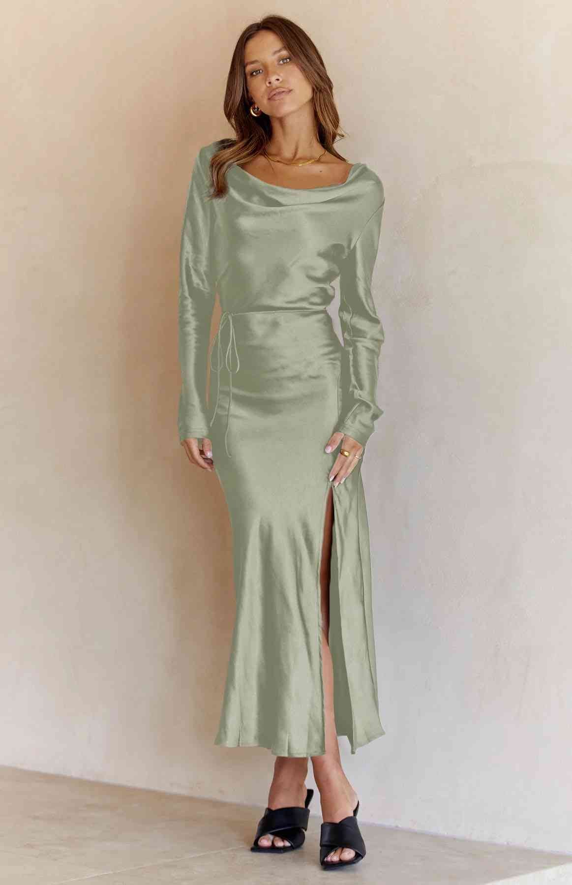 Dark Gray Cowl Neck Long Sleeve Maxi Dress Sentient Beauty Fashions Apparel &amp; Accessories