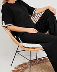 Black Contrast High-Low Sweater and Knit Pants Set Sentient Beauty Fashions Apparel & Accessories