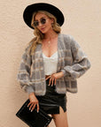 Tan Open Front Plaid Long Sleeve Cardigan Sentient Beauty Fashions Apparel & Accessories