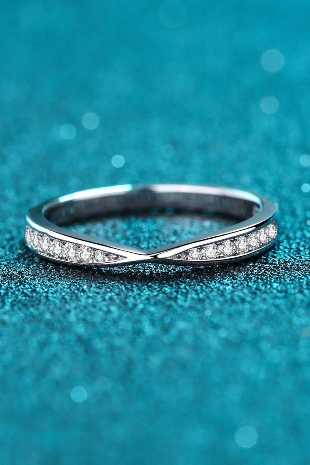 Dark Cyan Moissanite Rhodium-Plated Ring Sentient Beauty Fashions rings