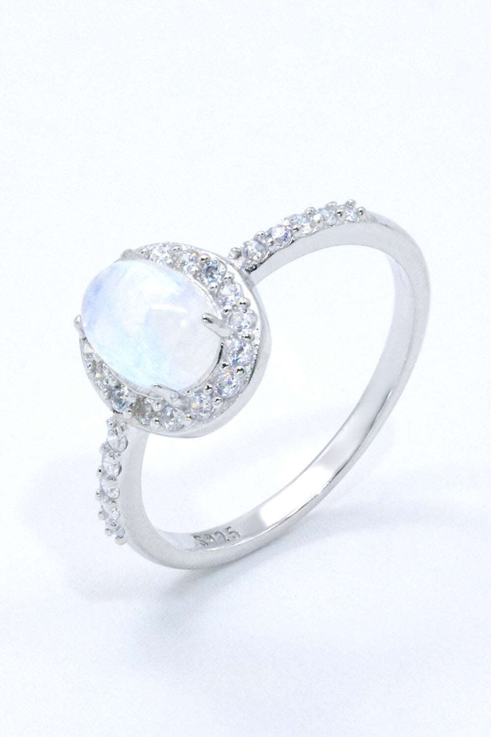 White Smoke 925 Sterling Silver Natural Moonstone Halo Ring Sentient Beauty Fashions jewelry