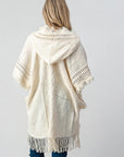 Light Gray Fringed Crochet Buttoned Hooded Poncho Sentient Beauty Fashions Apparel & Accessories