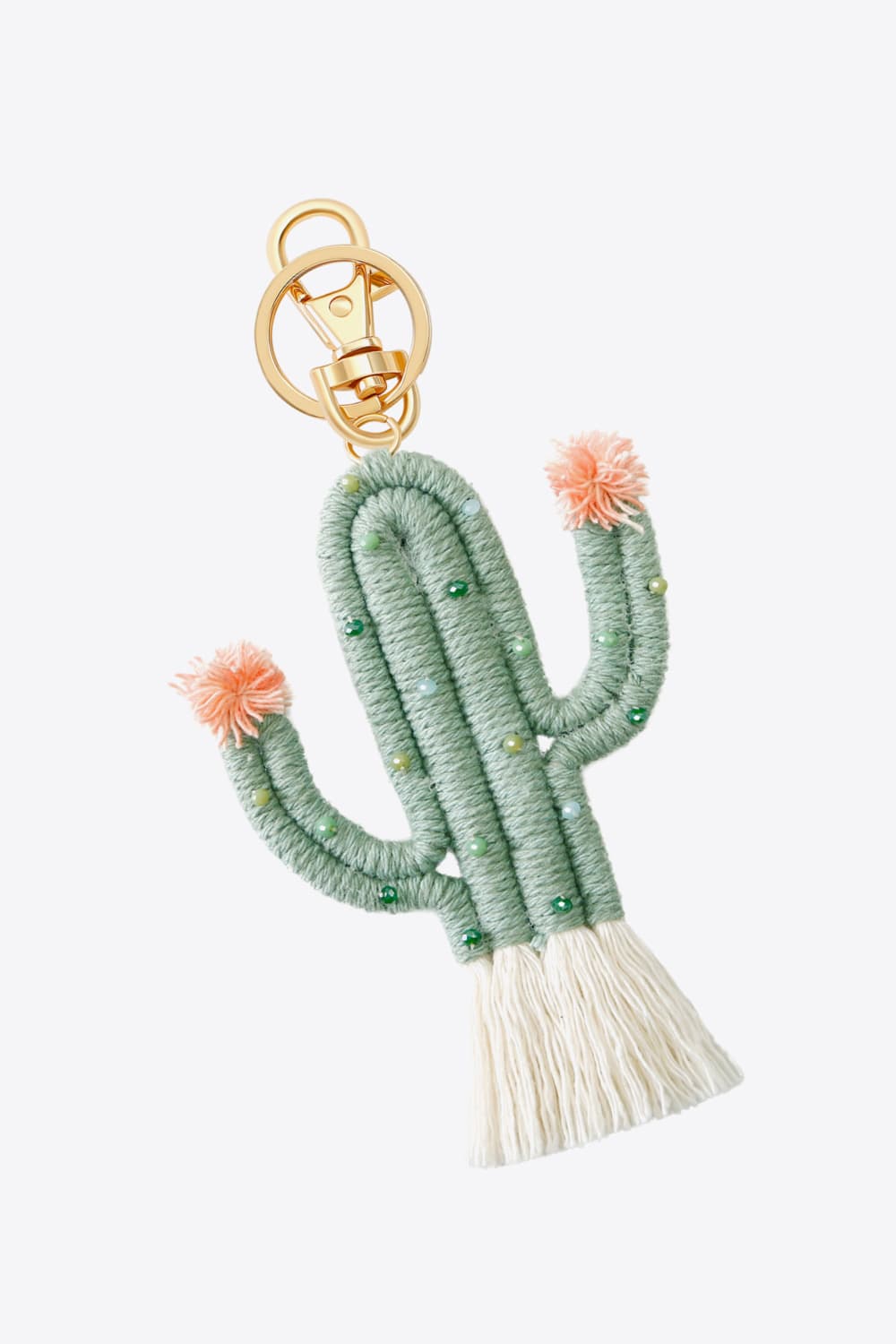 White Smoke Bead Trim Cactus Keychain with Fringe Sentient Beauty Fashions Apparel &amp; Accessories