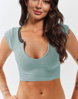 Light Gray Notched Neck Cap Sleeve Cropped Tee Sentient Beauty Fashions Apparel & Accessories