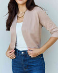 Gray Doublju My Favorite Full Size 3/4 Sleeve Cropped Cardigan in Khaki Sentient Beauty Fashions Apparel & Accessories
