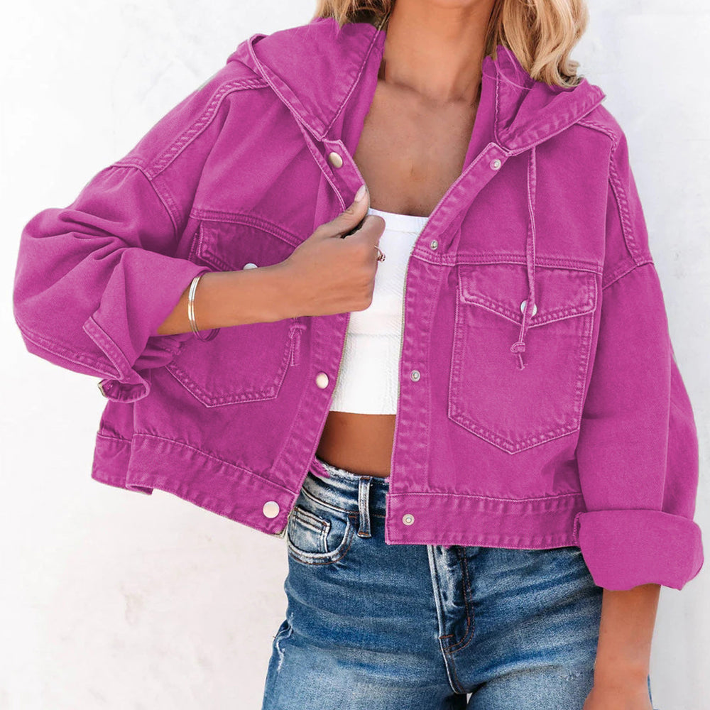 Pale Violet Red Hooded Dropped Shoulder Denim Jacket Sentient Beauty Fashions Apparel &amp; Accessories
