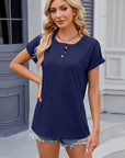 Dark Gray Round Neck Rolled Short Sleeve T-Shirt Sentient Beauty Fashions Apparel & Accessories