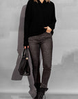 Dark Gray Surplice Dropped Shoulder Long Sleeve Sweater Sentient Beauty Fashions Apparel & Accessories