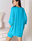 Light Sea Green Basic Bae Full Size Soft Rayon Three-Quarter Sleeve Top and Shorts Set