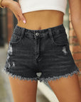 Dim Gray Raw Hem Distressed Denim Shorts