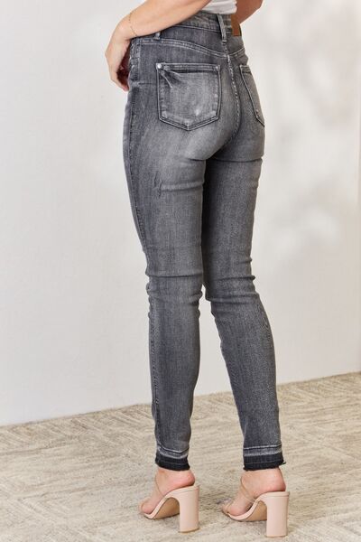 Light Gray Judy Blue Full Size High Waist Tummy Control Release Hem Skinny Jeans Sentient Beauty Fashions Apparel &amp; Accessories