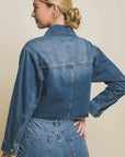 Dim Gray LOVE TREE Raw Hem Button Up Cropped Denim Jacket Sentient Beauty Fashions Apparel & Accessories