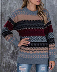 Dim Gray Dropped Shoulder Round Neck Sweater Sentient Beauty Fashions Apparel & Accessories