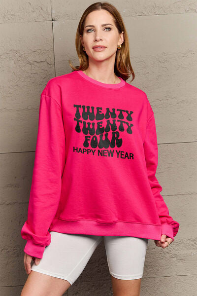 Rosy Brown Simply Love Full Size TWENTY TWENTY FOUR HAPPY NEW YEAR Dropped Shoulder Sweatshirt Sentient Beauty Fashions Apparel &amp; Accessories