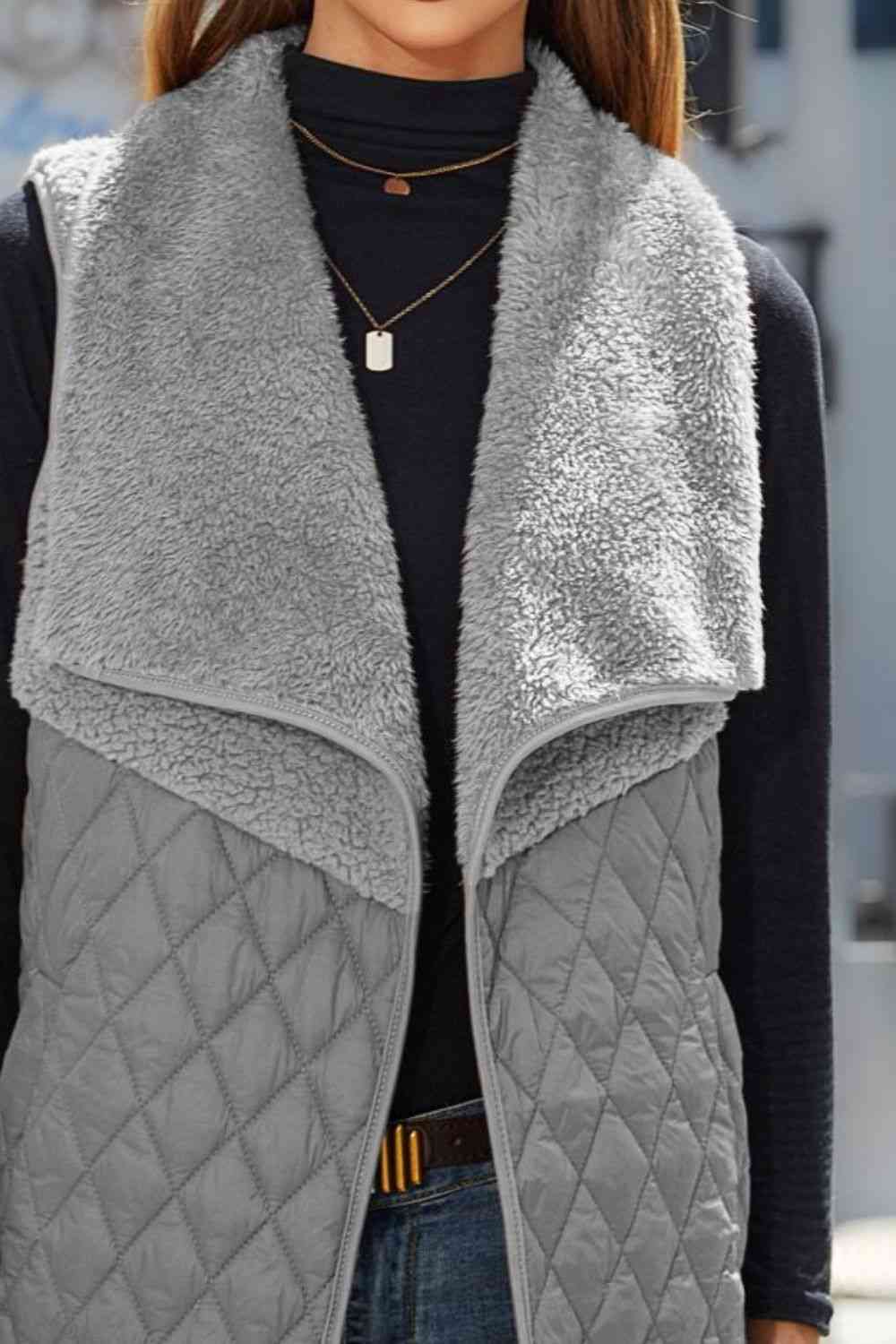 Slate Gray Open Front Collared Vest Sentient Beauty Fashions Apparel &amp; Accessories