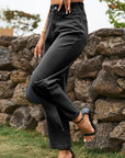 Dark Slate Gray High Waist Loose Fit Ankle Slit Jeans Sentient Beauty Fashions Apparel & Accessories