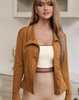 Rosy Brown Collared Neck Long Sleeve Jacket