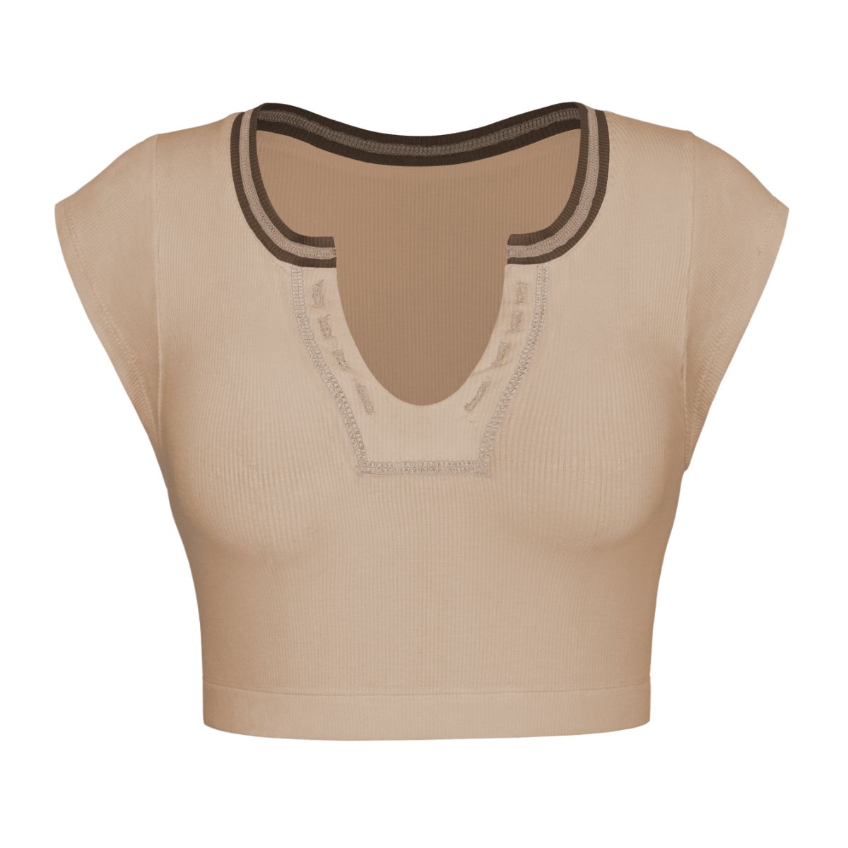 Rosy Brown Notched Neck Cap Sleeve Cropped Tee Sentient Beauty Fashions Apparel &amp; Accessories