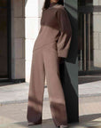 Dark Slate Gray Asymmetrical Hem Knit Top and Pants Set Sentient Beauty Fashions Apparel & Accessories