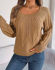 Dim Gray Cable-Knit Round Neck Long Sleeve Sweater Sentient Beauty Fashions Apparel & Accessories