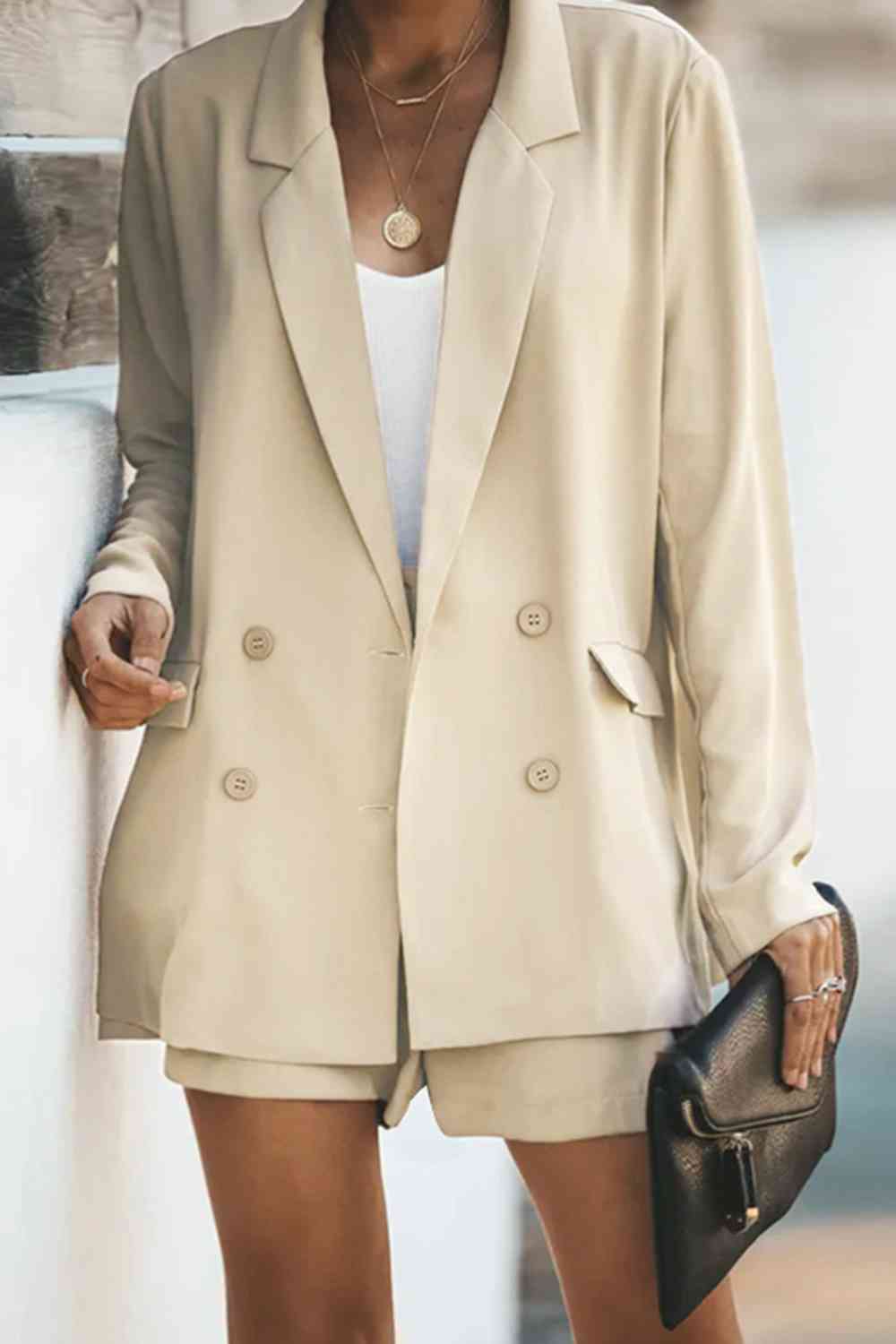 Light Gray Longline Blazer and Shorts Set with Pockets Sentient Beauty Fashions Apparel &amp; Accessories