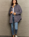 Slate Gray Ninexis Collared Neck Dropped Shoulder Button-Down Jacket Sentient Beauty Fashions Apparel & Accessories