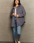 Slate Gray Ninexis Collared Neck Dropped Shoulder Button-Down Jacket