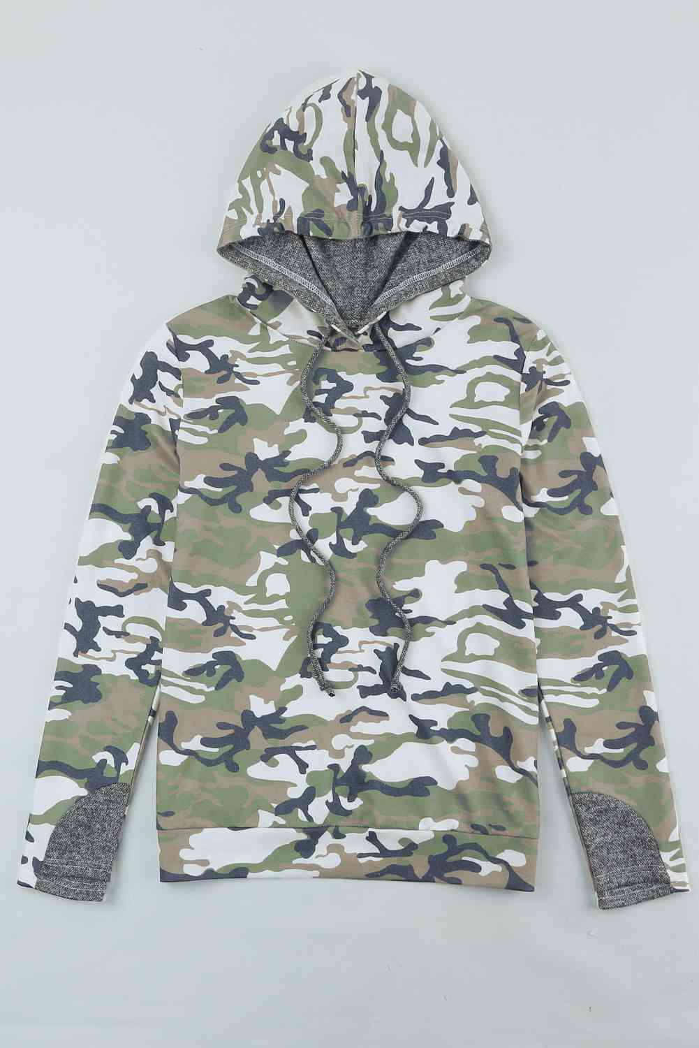Light Gray Camouflage Sequin Drawstring Hoodie Sentient Beauty Fashions Apparel &amp; Accessories