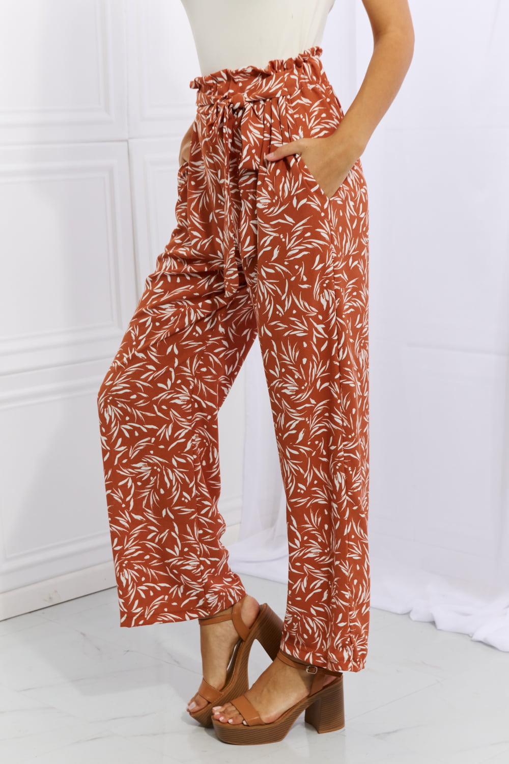 Sienna Heimish Right Angle Full Size Geometric Printed Pants in Red Orange Sentient Beauty Fashions Apparel &amp; Accessories