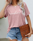 Rosy Brown WEEKEND Flower Graphic Short Sleeve Tee