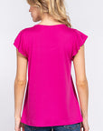 Deep Pink ACTIVE BASIC Ruffle Short Sleeve Lace Detail Knit Top Sentient Beauty Fashions Apparel & Accessories