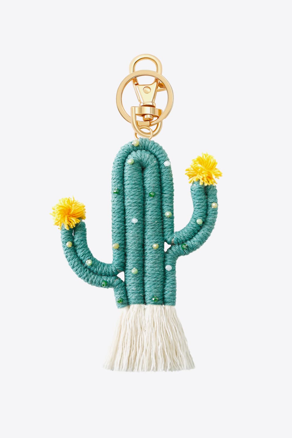 White Smoke Bead Trim Cactus Keychain with Fringe Sentient Beauty Fashions Apparel & Accessories