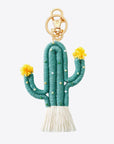 White Smoke Bead Trim Cactus Keychain with Fringe Sentient Beauty Fashions Apparel & Accessories