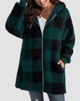 Black Plaid Zip Up Hooded Jacket with Pockets Sentient Beauty Fashions Apparel & Accessories