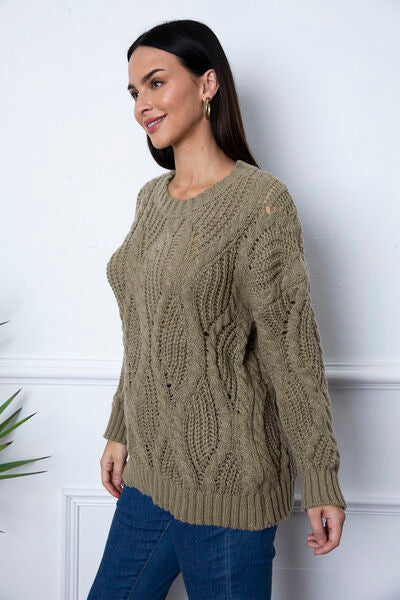 Light Gray Round Neck Dropped Shoulder Sweater Sentient Beauty Fashions Apparel & Accessories